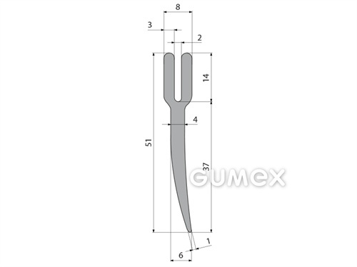"U" Silikonprofil mit Wimpel, 51x8/2mm, 60°ShA, -60°C/+180°C, grau, 